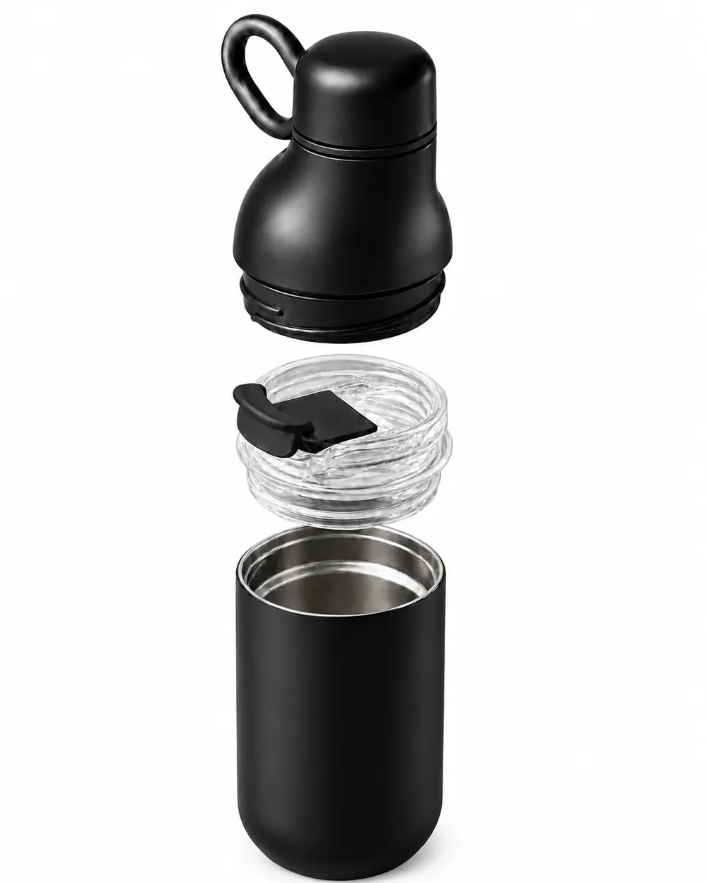 Mug isotherme noir en inox avec couvercle