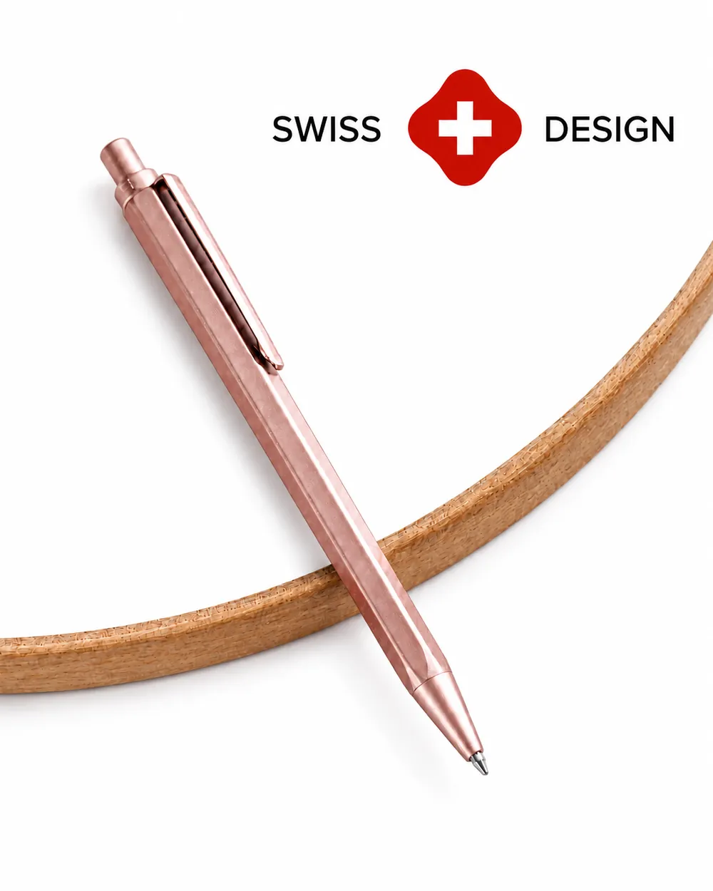 Stylo métal rose gold de design suisse