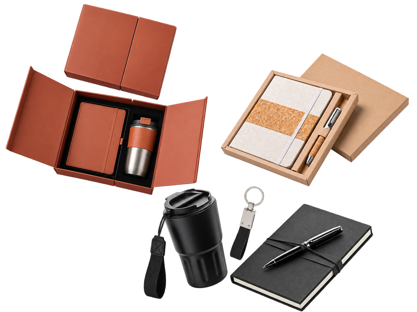 Coffret welcome pack ouvert, produits disposés